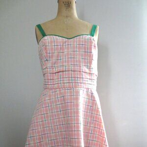 Unique Vintage Pink & Green Cotton Plaid Dress - NWOT